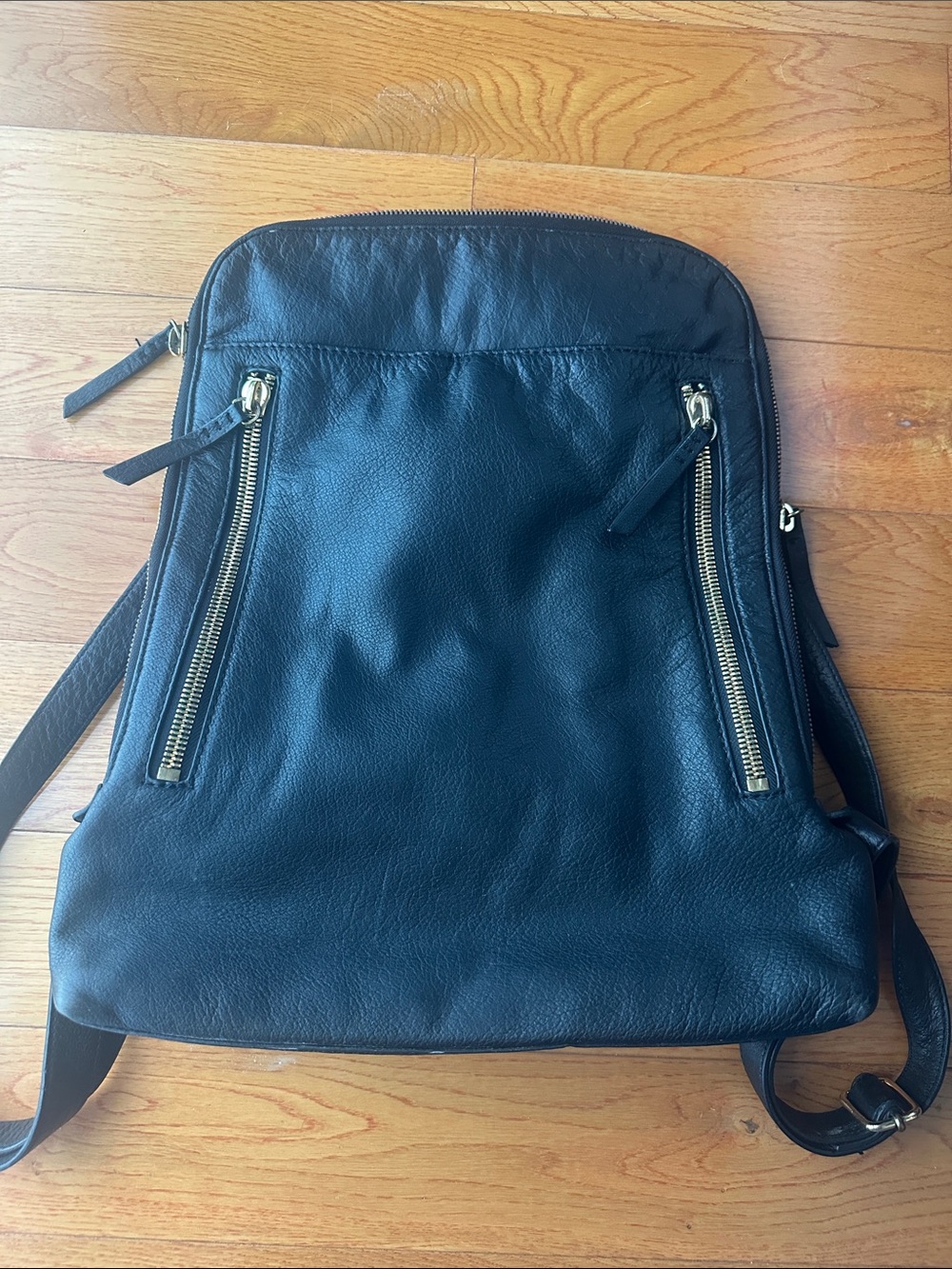 Margot Black Leather woman’s Backpack with Gold Zippers